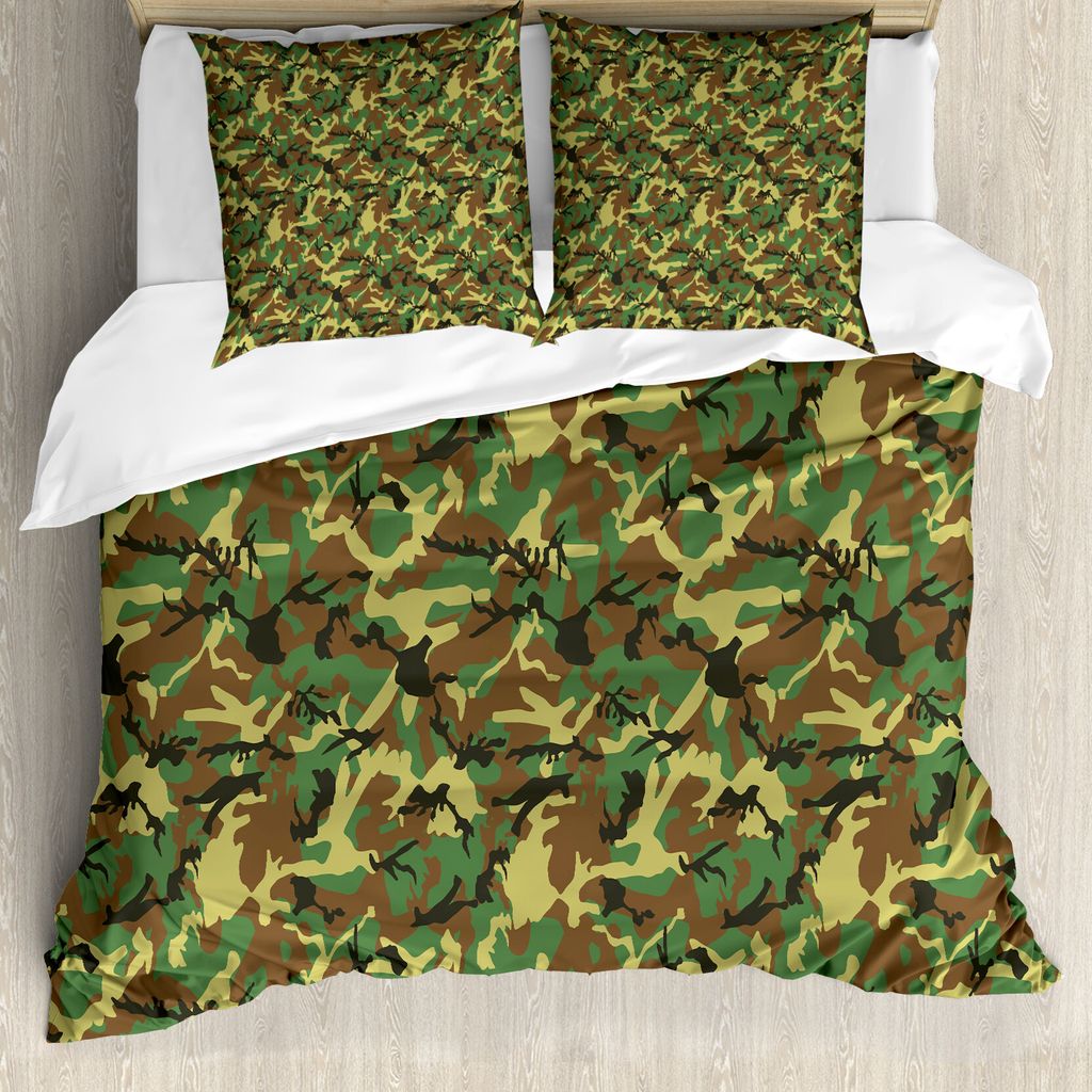 ABAKUHAUS Camo Bettbezugs Set Für Doppelbetten, Wald Abstrakter Dschungel, Milbensicher Allergiker geeignet mit Kissenbezügen, Dunkelgrün