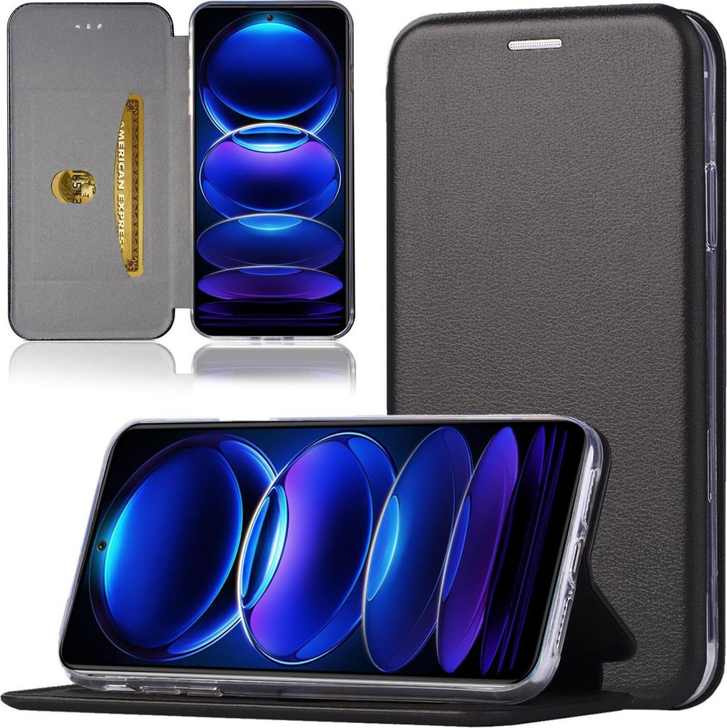Handy Schutz Hülle für Xiaomi Redmi Note 12 Pro+ Handytasche mit Magnetdeckel Kartenfach und Standfunktion Klapphülle Schwarz