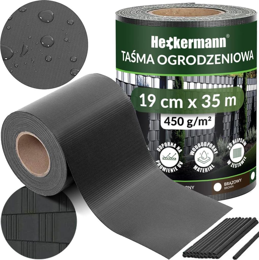 Taśma ogrodzeniowa 19cm x 35m Heckermann - Ciemnoszara Zdjęcie produktu 