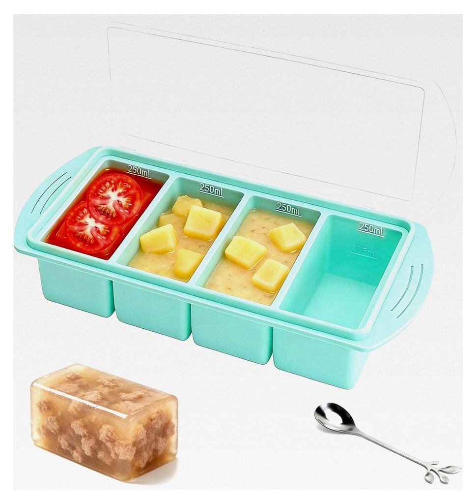 Silikon Gefrierform mit Deckel, 1-Tassen Portionierform für Suppe, Babybrei und Brühe, BPA-freier stapelbarer Gefrierbehälter, Mintgrün