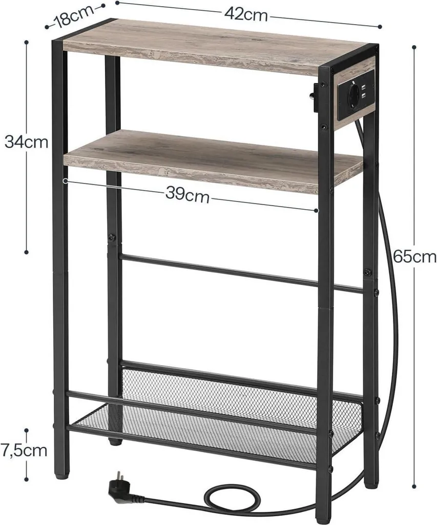 Table de nuit avec port USB et prises - Bout de canapé style industriel - 3