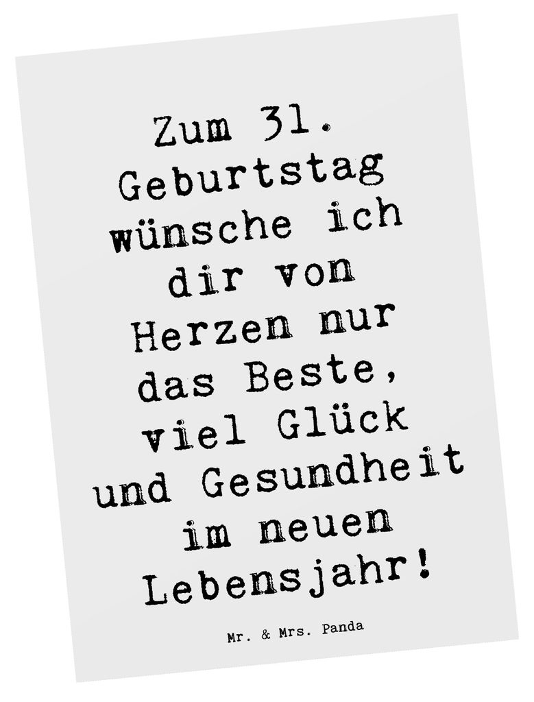 Mr. & Mrs. Panda Postkarte Spruch 31. Geburtstag Liebe Wünsche - Weiß - Geschenk, Ansichtskarten, Herz, personalisierte Geschenke, Alter, Geburts...