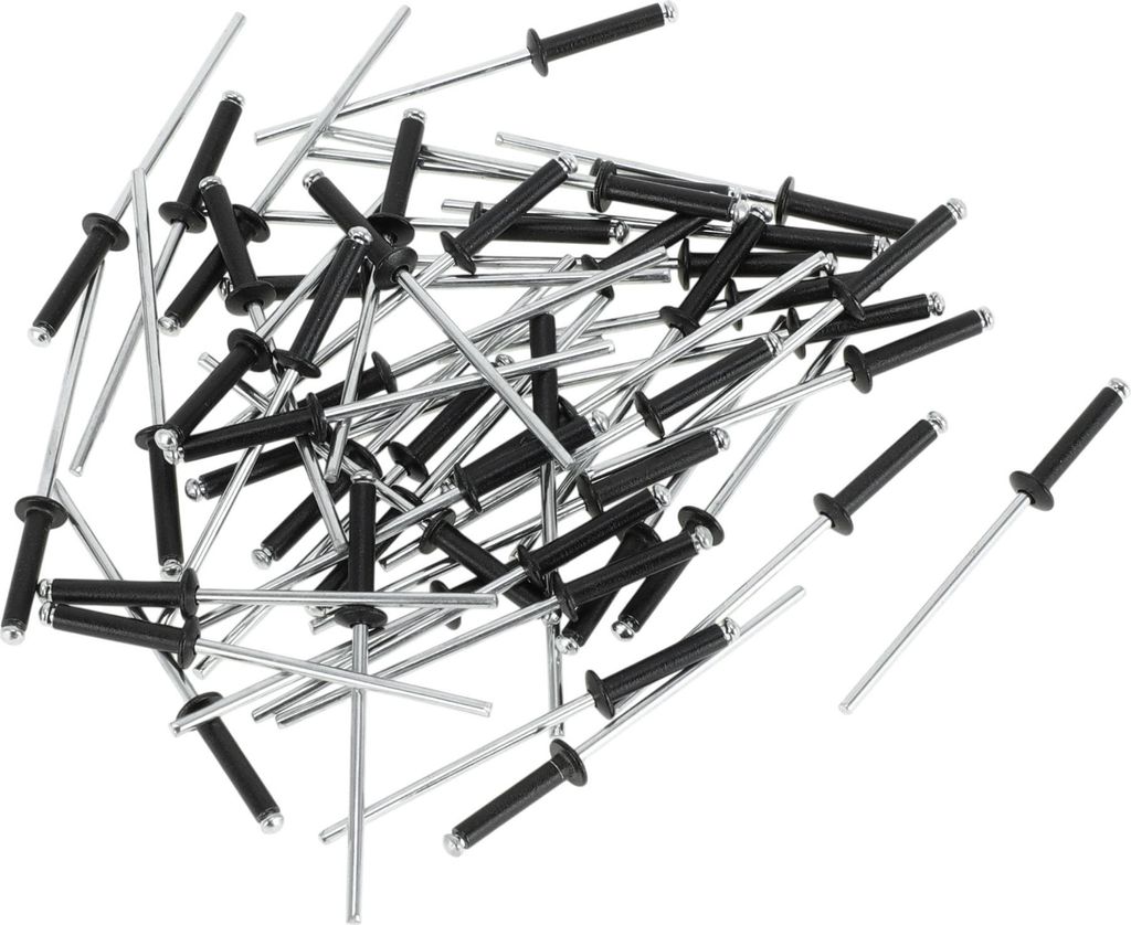 50 Stück Kuppelkopf Großkopf Blindnieten Aluminium Schwarz Silberton 2,4 mm Griffdurchmesser 12 mm Grifflänge 5 mm Flanschdurchmesser