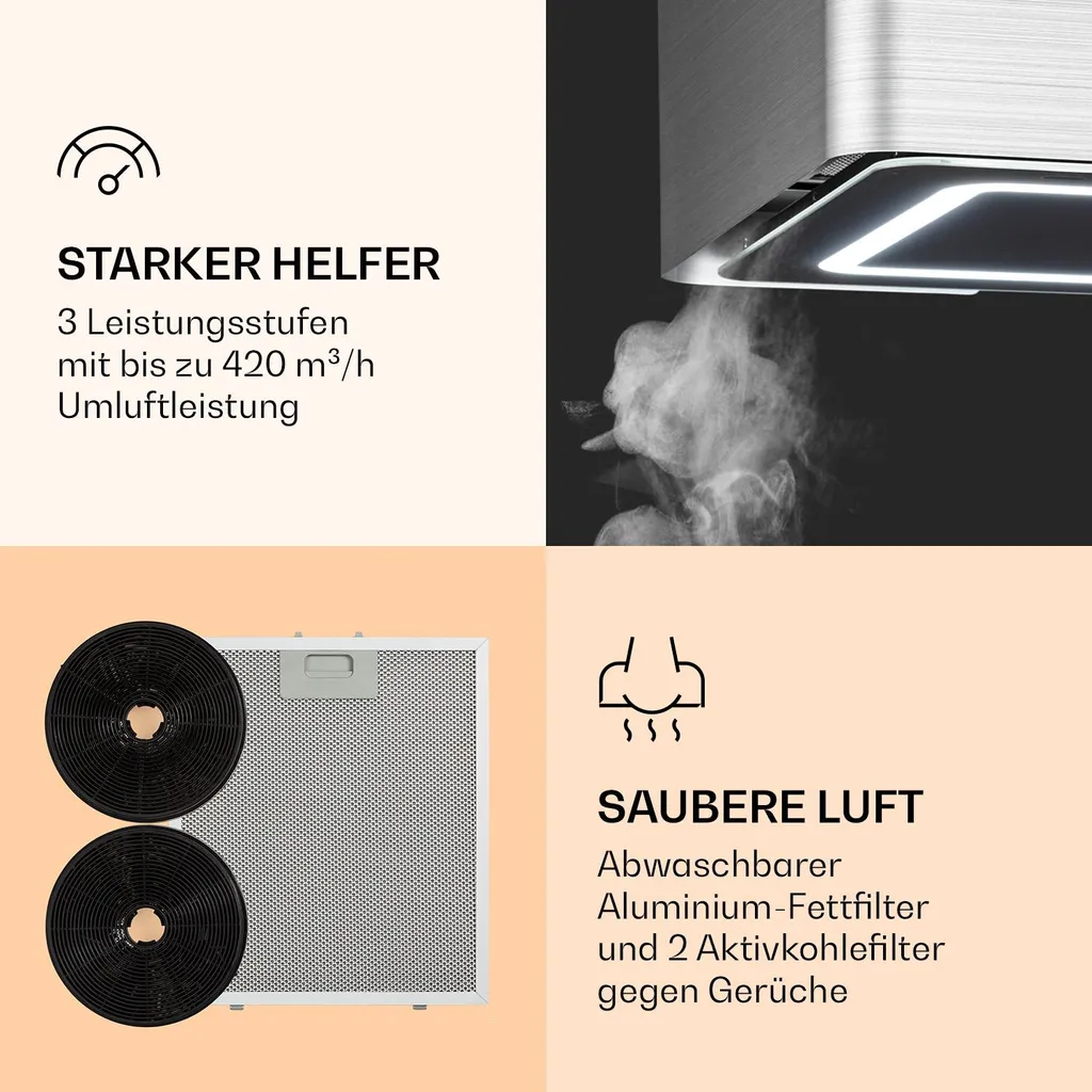 Hotte pour îlot central de cuisine 42 cm noir Klarstein Futurelight