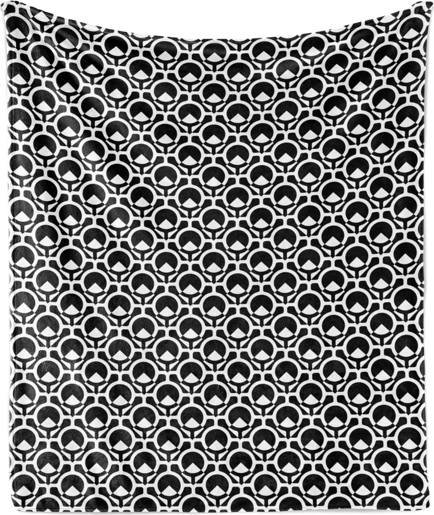 ABAKUHAUS Coperta minimalista in morbido pile di flanella, motivi geometrici astratti moderni, forme simmetriche a diamante, 175 x 230 cm, grigio antracite e bianco