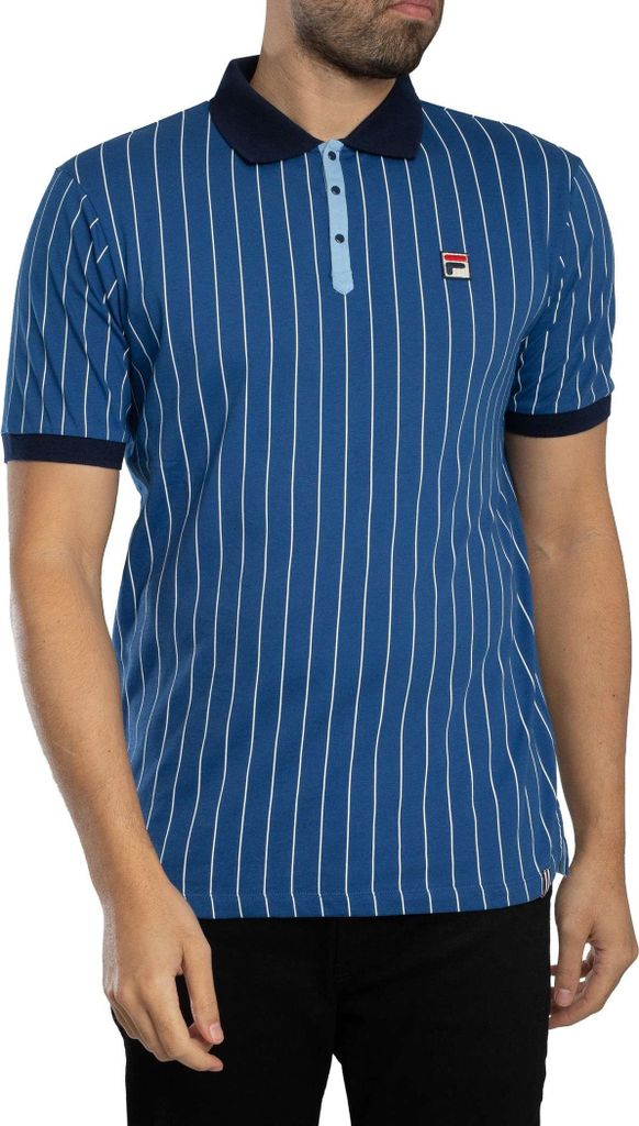 Fila BB1 Klassisches Poloshirt mit Vintage-Streifen, Blau L