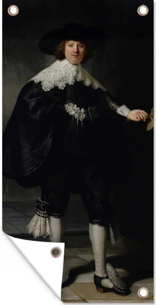 MuchoWow 40x80 cm Outdoor-Poster Gartendeko Sichtschutz Garten Poster für den Garten Das Hochzeitsbildnis von Marten Soolmans - Rembrandt van Rijn