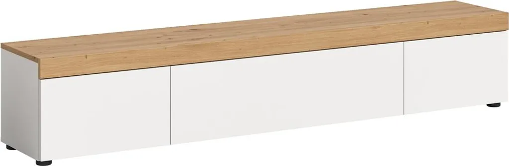 Meuble TV Ruda blanc chêne pour cacher les câbles avec 3 abattants