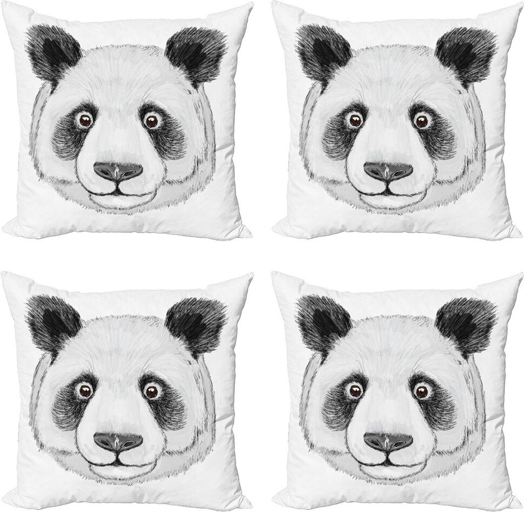 ABAKUHAUS Tier Kissenbezug Set (4 Stück), Hand gezeichnet Panda, Moderner Doppelseitiger Digitaldruck, 60 cm x 60 cm, Lime Green White