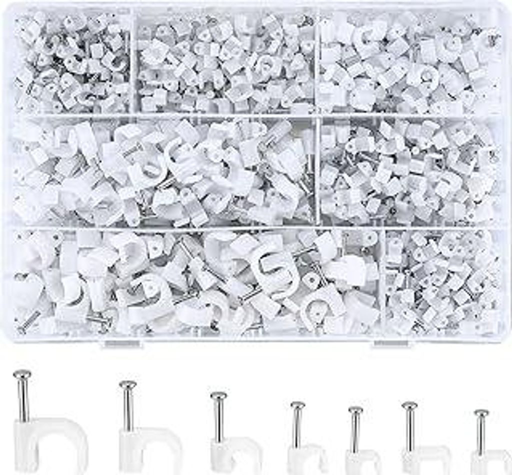 700 Stk Kabelschellen Nagelschellen, Kabelklemmen mit Nagel, Runde/Quadrat Kabelclips Weiß, Kabelhalter Kabelschellen Befestigungen Wand für Netz...