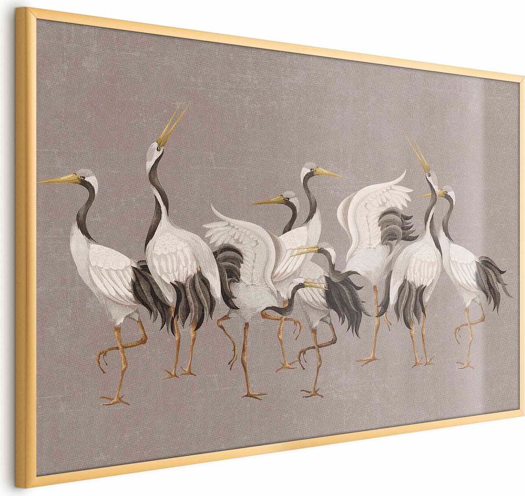 Posterpapier Poster - Crane Dance - light bird silhouettes on a warm-gray textured background 60x40 cm Tiere g-C-10162-ao-a