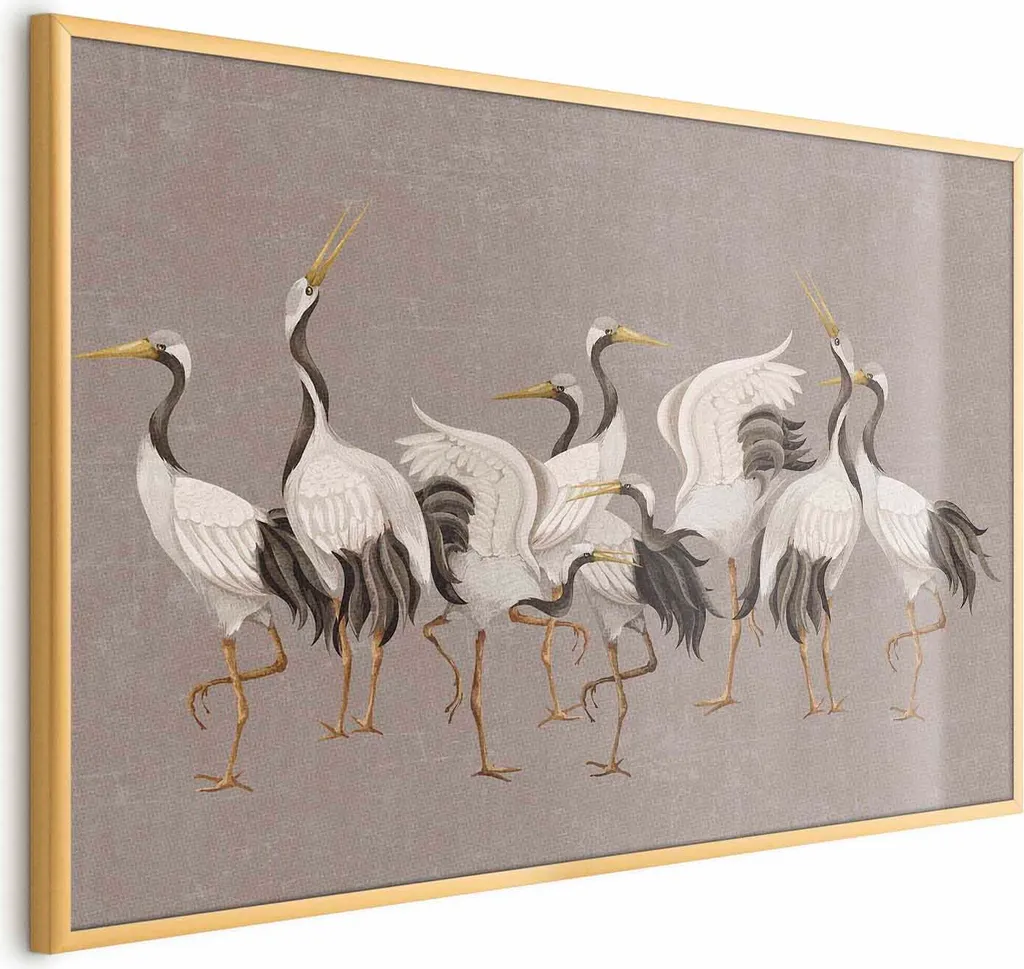 Poster Gru Giapponesi 90x60 con Cornice Oro - Energia Positiva Casa