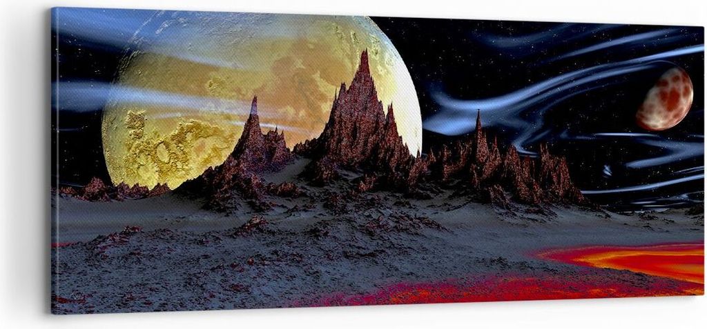 Bild auf Leinwand - Leinwandbild - Planeten Mond Universum - 100x40cm - Wand Bild - Wanddeko - Leinwanddruck - Bilder - Kunstdruck - Wanddekoration...