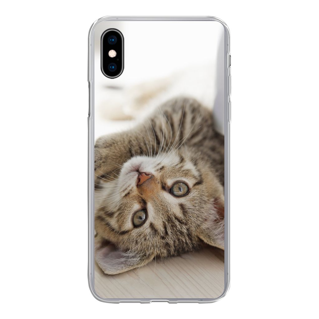MuchoWow Handyhülle Schutzhülle Hülle für iPhone Xs Kätzchen - Sonne - Braun - Mädchen - Kinder - Jungen - Kind Silikon Softcase Handy Hül...