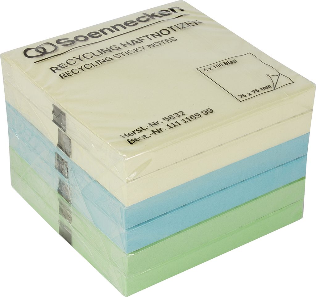 Soennecken Haftnotiz oeco 5832 RC 75x75mm 100Bl. sort. 6St.