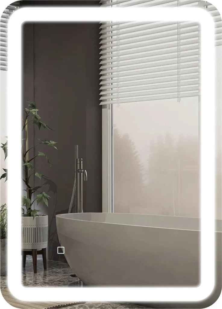 Miroir lumineux LED pour salle de bain, design moderne argent 80x60cm