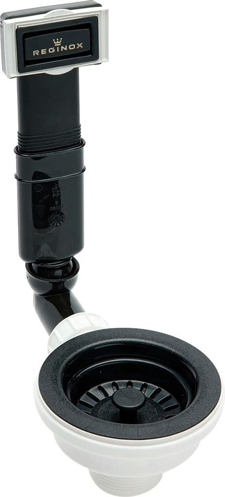 Reginox R34699 Ab- und Überlaufventil, Spülenzubehör, Ablaufgarnitur, Küchenspülenventil, passend für PURE BLACK TEXEL, langlebig, Edelstahl,...