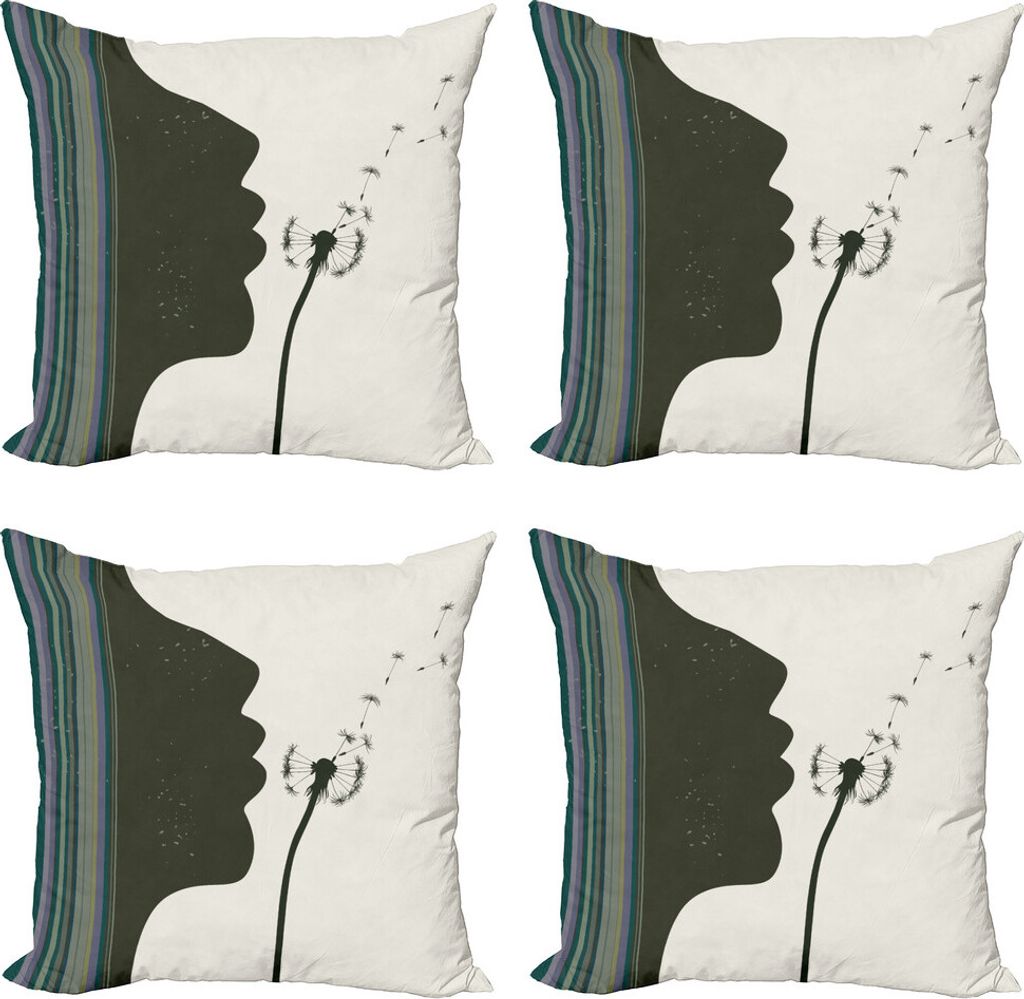 ABAKUHAUS Modern Kissenbezug Set (4 Stück), Frau und Löwenzahn, Moderner Doppelseitiger Digitaldruck, 45 cm x 45 cm, Mehrfarbig