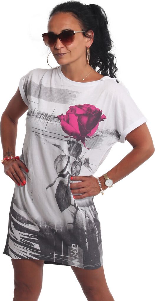 Yakuza Damen Diffuse Urban T-Shirt Kleid, Weiß, XL
