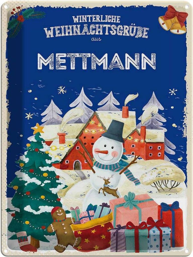 vianmo Blechschild 40x30 cm Weihnachtsgrüße METTMANN Abenteuer Reisen Urlaub Weihnachten