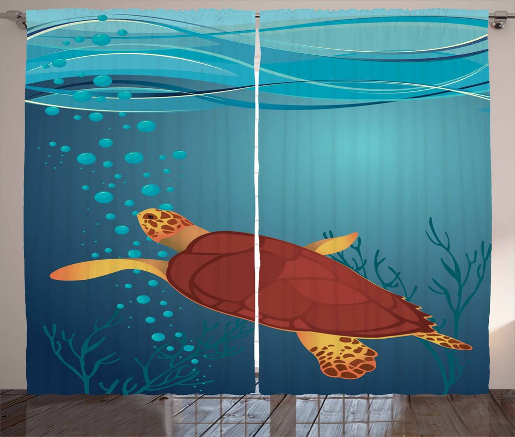 ABAKUHAUS Schildkröte Rustikaler Gardine, Unterwasser-Zusammensetzung, Schlafzimmer Kräuselband Vorhang mit Schlaufen und Haken, 280 x 245 cm, Me...