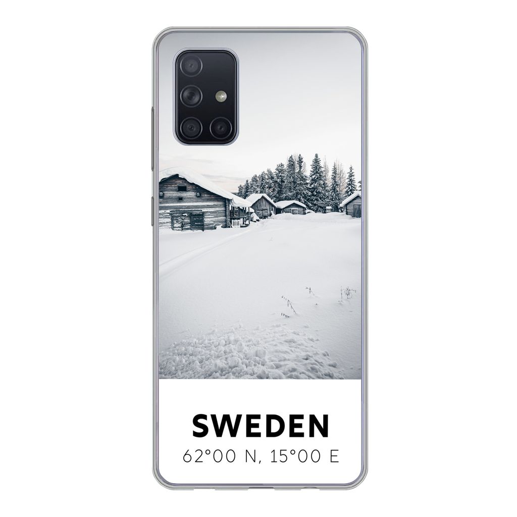 MuchoWow Handyhülle Schutzhülle Hülle für Samsung Galaxy A51 5G Schweden - Schnee - Bäume Silikon Softcase Handy Hülle - Abbildung
