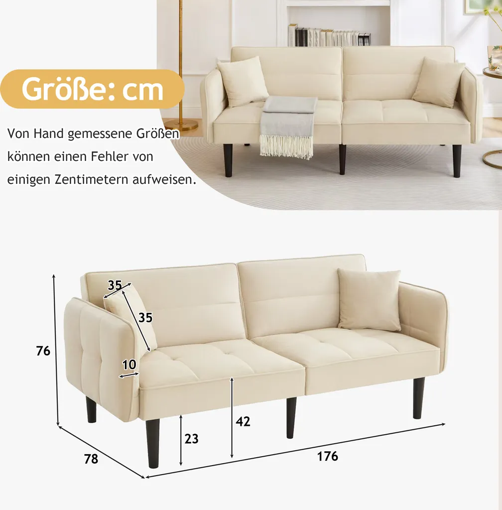 Lit d'Appoint 2 Places Compact en Velours Beige pour Invités Inattendus
