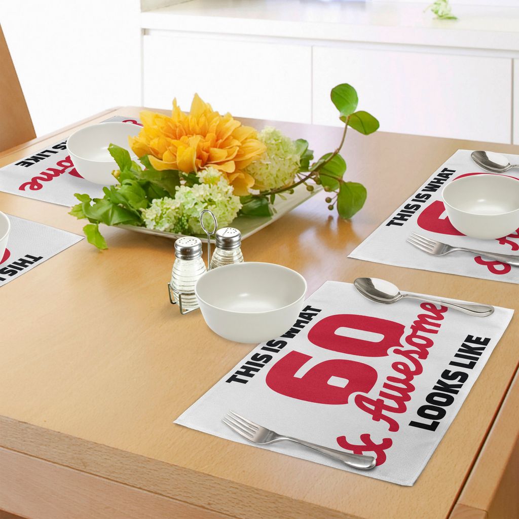 ABAKUHAUS 60. Geburtstag Platzmatten, Motivations-Geburtstags-Party-Zitat 60 Jahre alt und fantastisches Bild, Tiscjdeco aus Farbfesten Stoff für ...