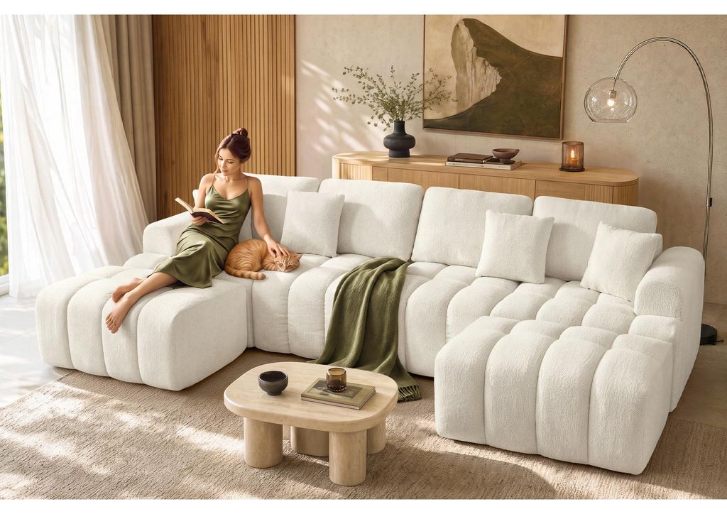 VASAGLE Modulares Sofa Set, Chenille, Weiß, 6-Sitzer Couch, Produktbild 