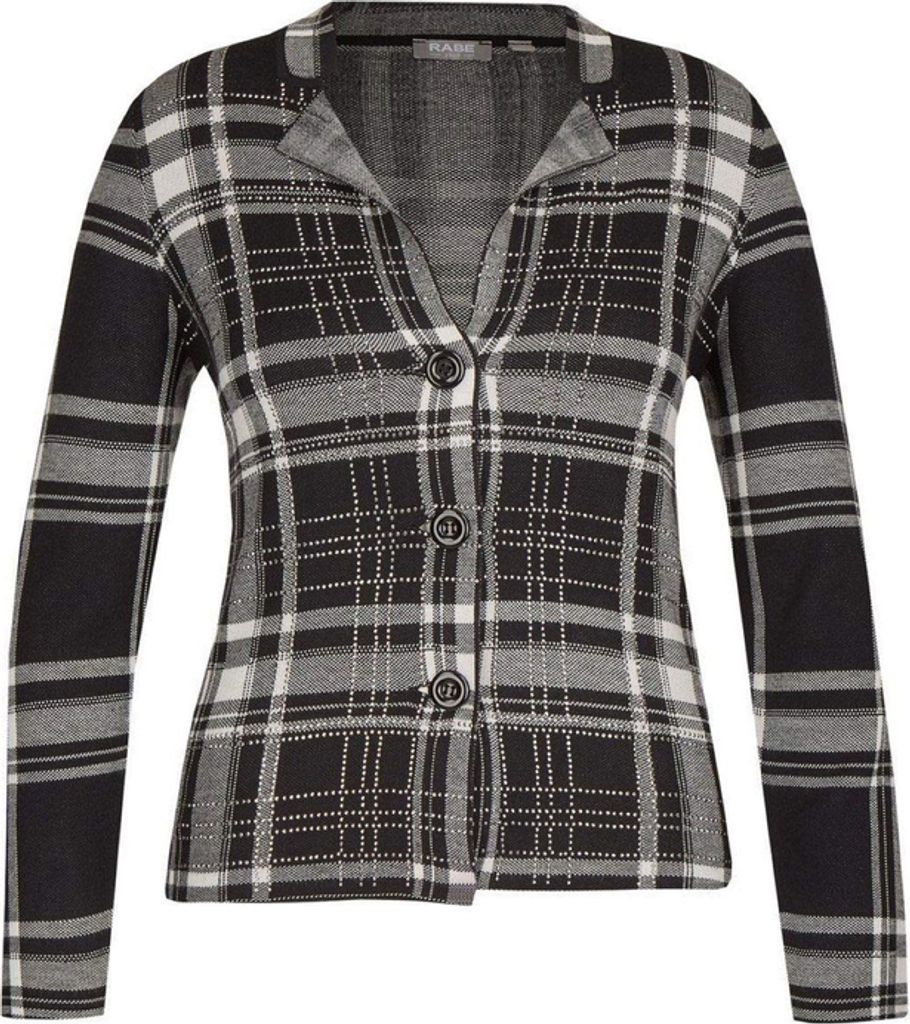 Rabe Strickjacke Blazer Schwarz-Weiß Kariert Glitzersteinen Gr.38