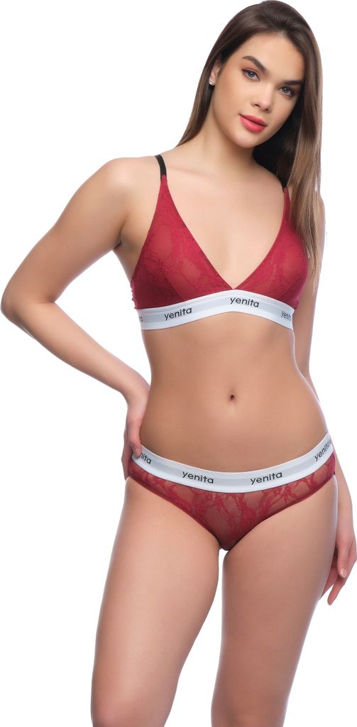 Yenita Spitzen Unterwäsche 2-teiliges Set XL bordeaux