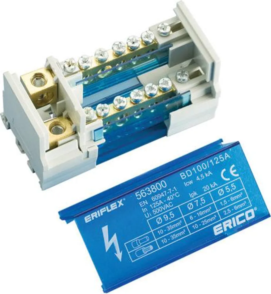 Répartiteur Erico 125A 2 Pôles pour Armoire Électrique et Tableau BD125AL