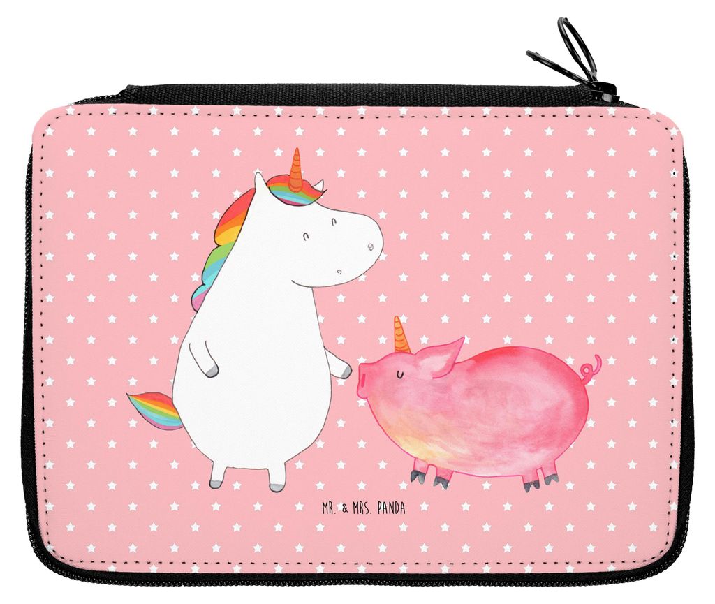 Mr. & Mrs. Panda Schlampermäppchen Einhorn Schwein - Rot Pastell - Geschenk, Etui, Federtasche, Unicorn, Freundin, Einhörner, Buntstiftmäppchen,...