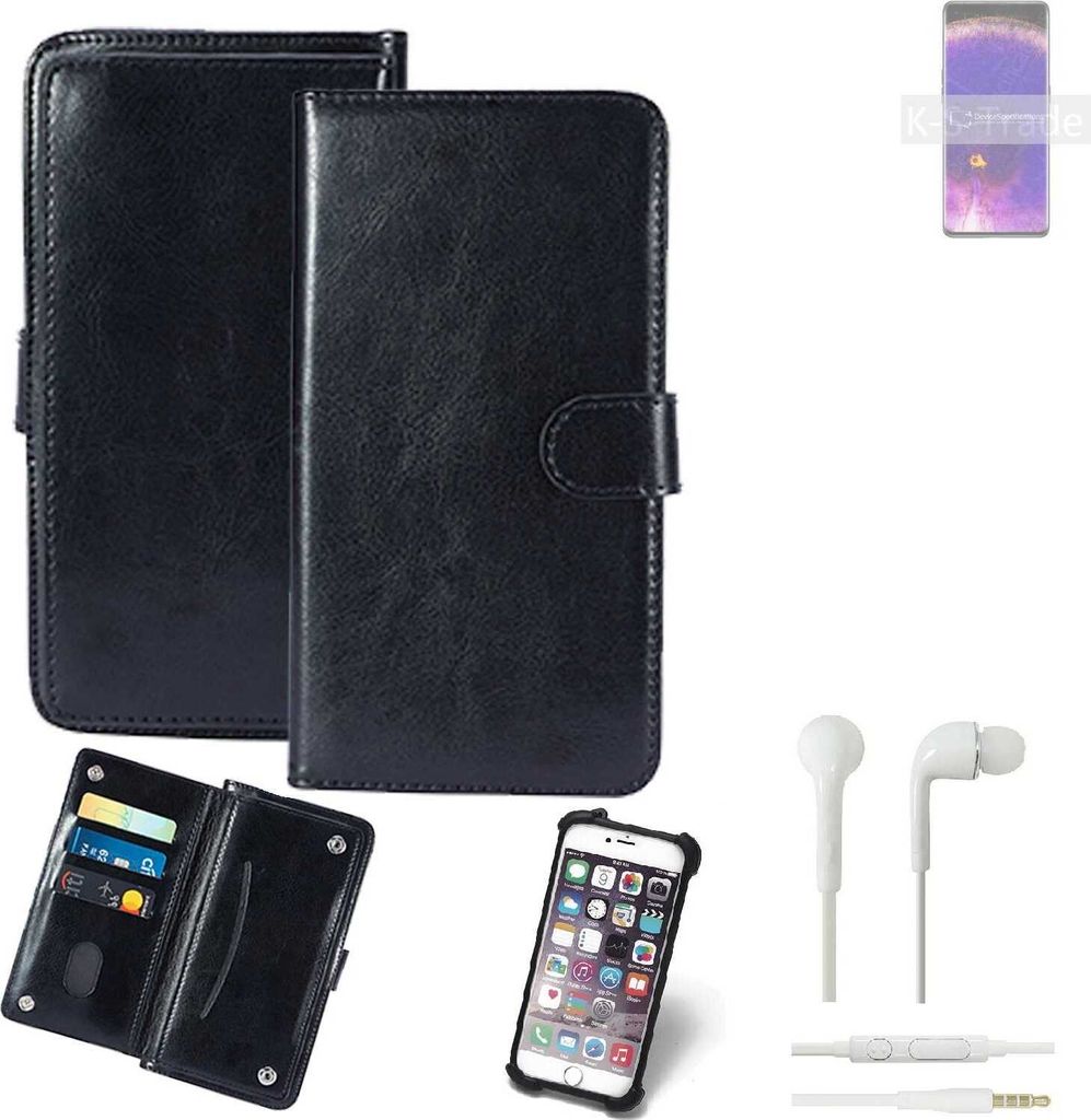 K-S-Trade 360° Hülle kompatibel mit Oppo Find X5 Pro inkl. Headphones schwarz Kunstleder Case BookCase WalletCase Kunstlederederhülle Handyhülle,
