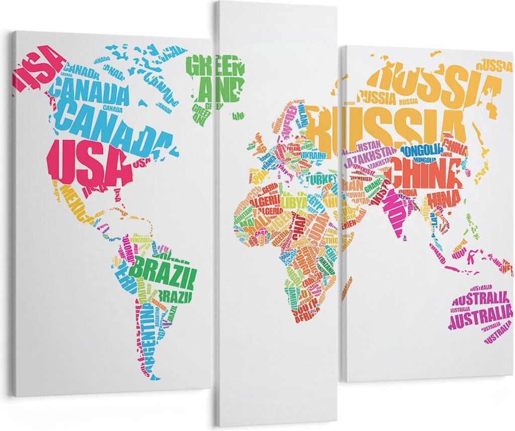 Bild auf Leinwand - Leinwandbild - Karte Worte Welt Geographie - 95x80cm - Wand Bild - Wanddeko - Leinwanddruck - Bilder - Kunstdruck - Wanddekorat...
