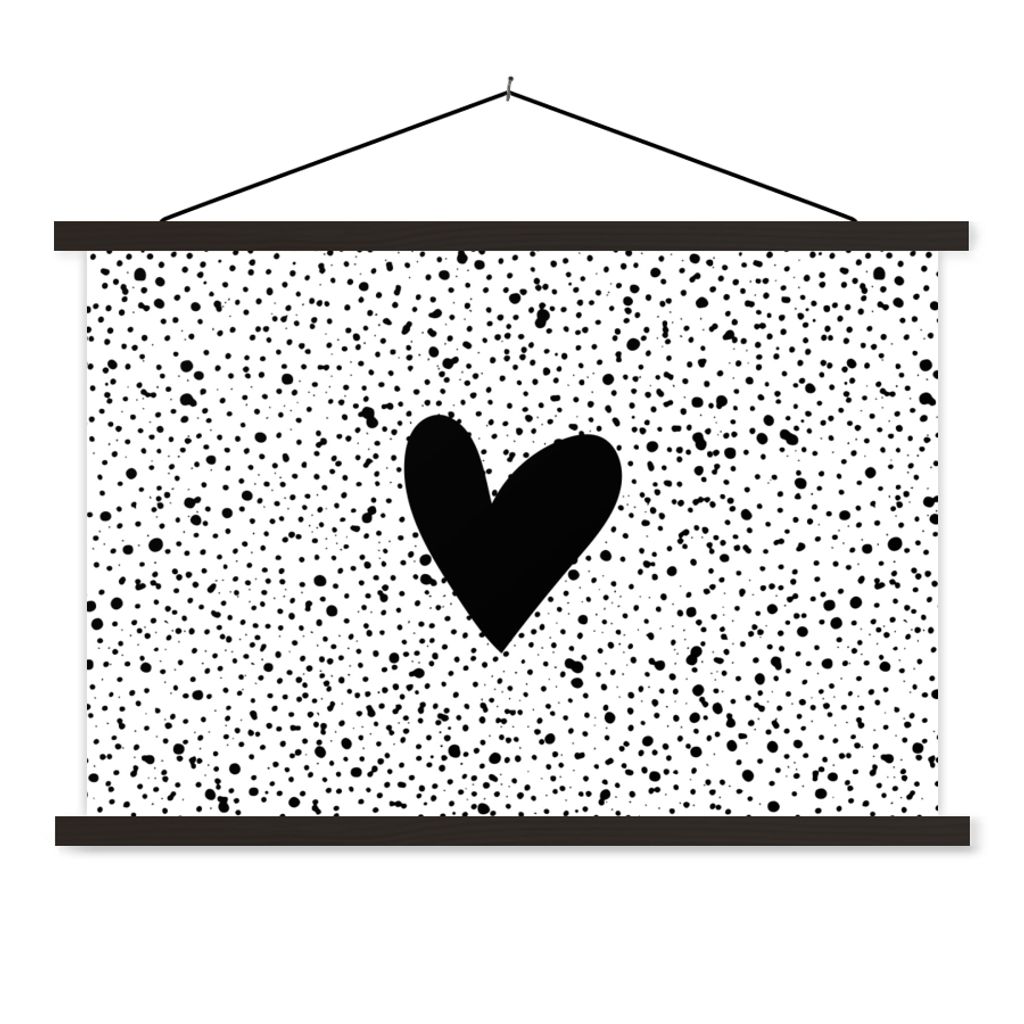 MuchoWow Textilposter Herz - Design - Weiß 120x80 cm mit schwarzem Rahmen - Wanddeko