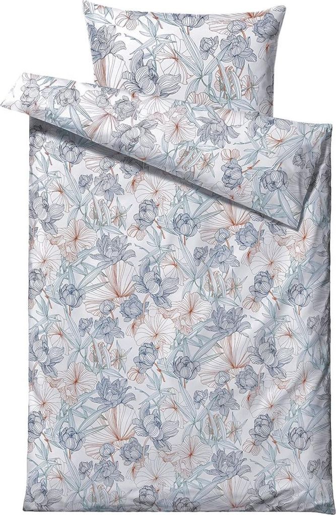 Södahl Bettwäsche Bettgarnitur 135x200 und 80x80 skandinavisches Blumendesign Foliage indigo
