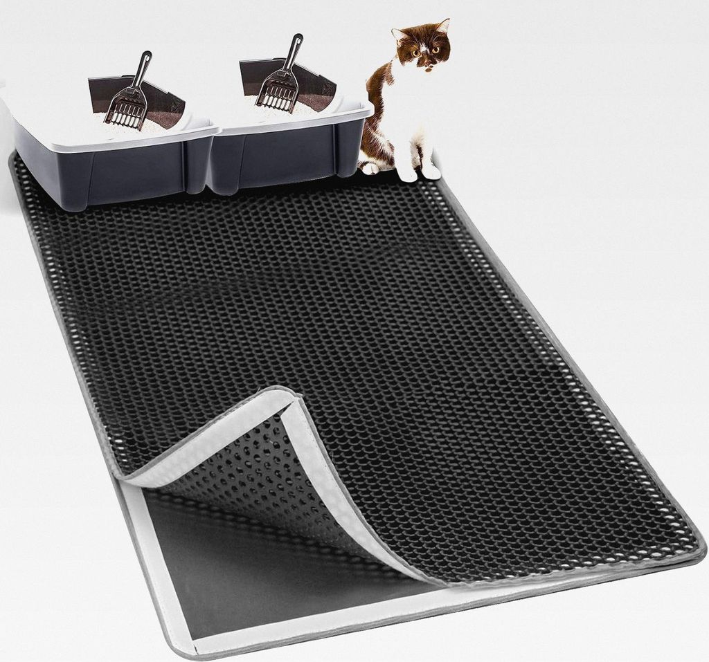 Katzenklo Matte 120x70CM, Katzenstreu Matte Doppelte Schichte, Katzenmatte Katzenklo mit Klettverschluss, wasserdichte Non-Slip Matte Katzentoilett...