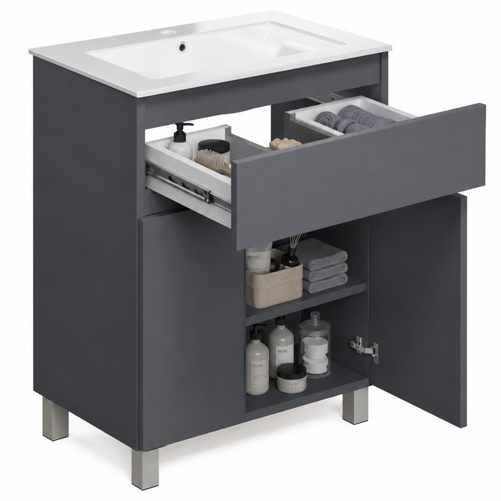 Badezimmerschrank mit Waschbecken und Schublade, 60 cm, Produktbild 