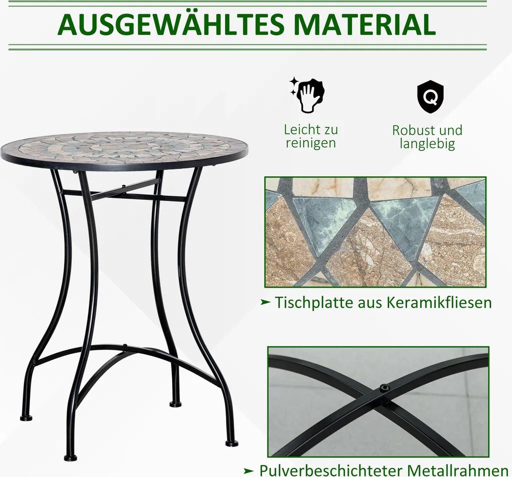 Table de jardin ronde Ø60cm mosaïque idéale petit balcon et terrasse - 6