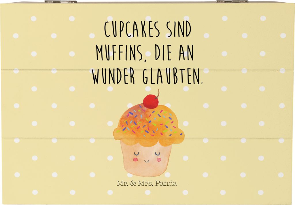 Mr. & Mrs. Panda Kiste Cupcake 22 x 15 cm - Gelb Pastell - Geschenk, Geschenkbox, Motivation Sprüche, fotobox, Lustige, Küche Deko, fotokiste, Mu...