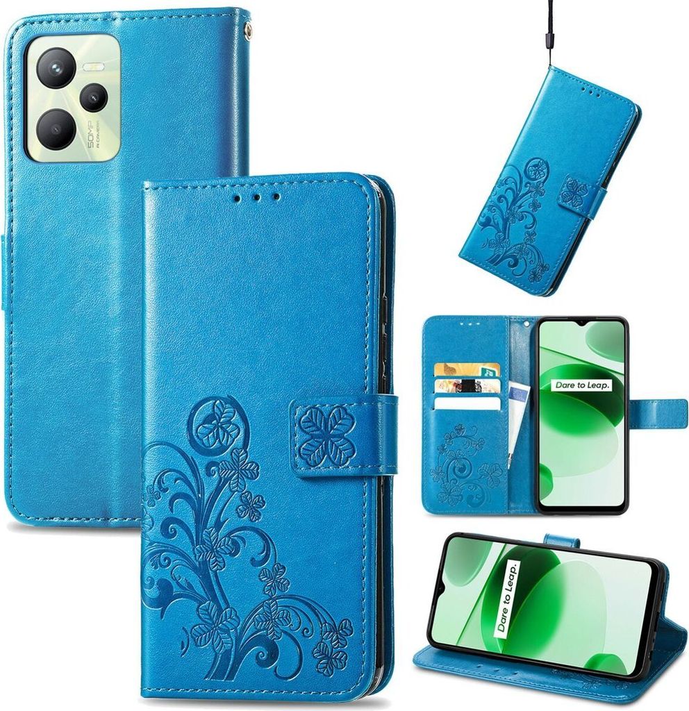 König Design Hülle kompatibel mit Realme C35 Kunstleder Handyhülle - Handy Case Blau