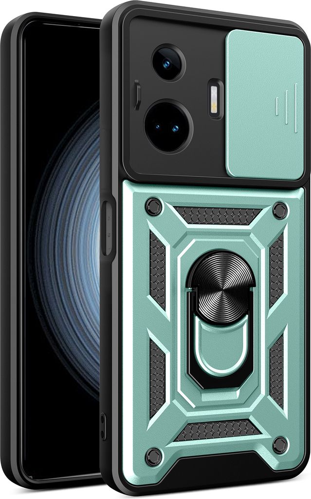 Hülle für Realme GT3 / GT Neo 5 mit Ring Ständer Halter Dia Kameraschutz TPU PC Hybrid Handyhülle Grün