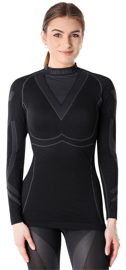Ladeheid Damen Funktionsunterwäsche Langarm Shirt Thermoaktiv LAGI004 (Schwarz/Graphite, M)