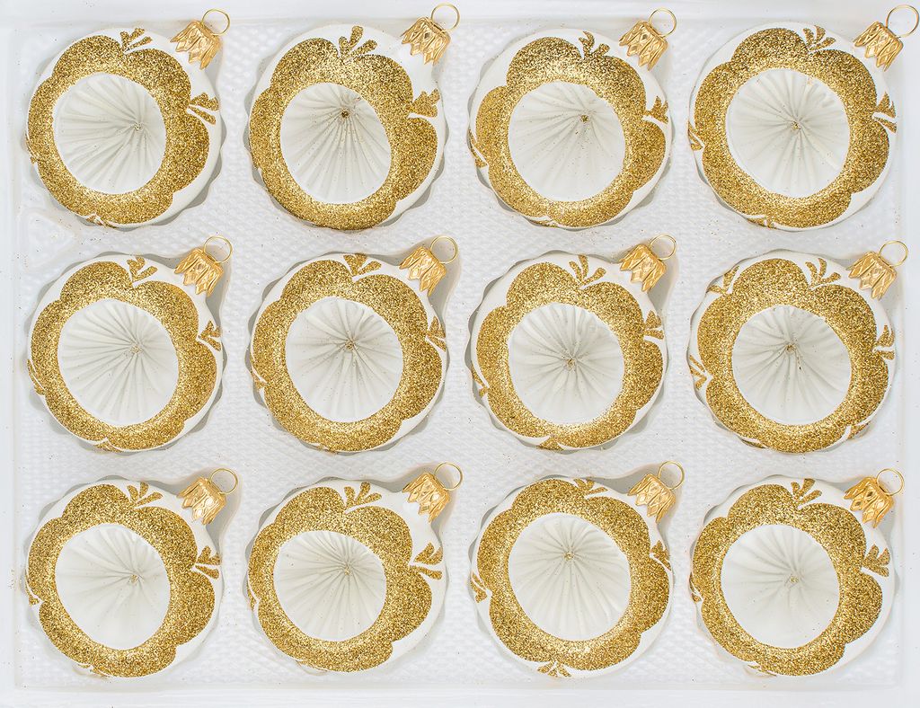 12 tlg. Glas-Weihnachtskugeln Set in "Vintage Classic Weiss Produktbild 