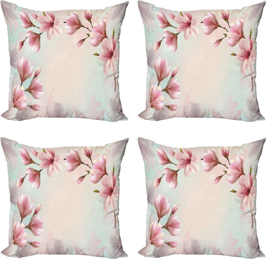 ABAKUHAUS Magnolie Kissenbezug Set (4 Stück), Double Exposure Effect, Moderner Doppelseitiger Digitaldruck, 40 cm x 40 cm, Dunkle Koralle und Blas...