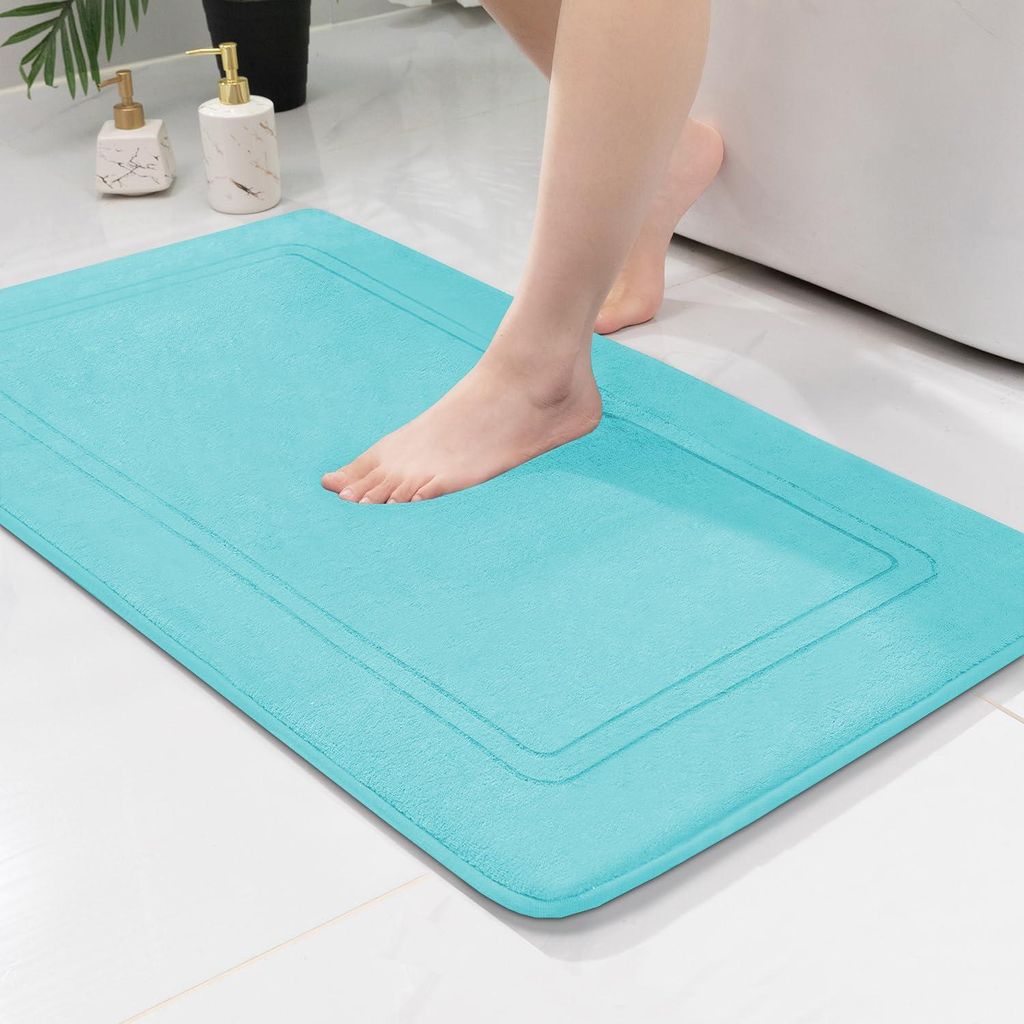 Rutschfeste Badematte, weiche Badematte, saugfähige Badematte, Duschmatte, Fußmatte fürs Badezimmer, türkis, 60 x 90 cm