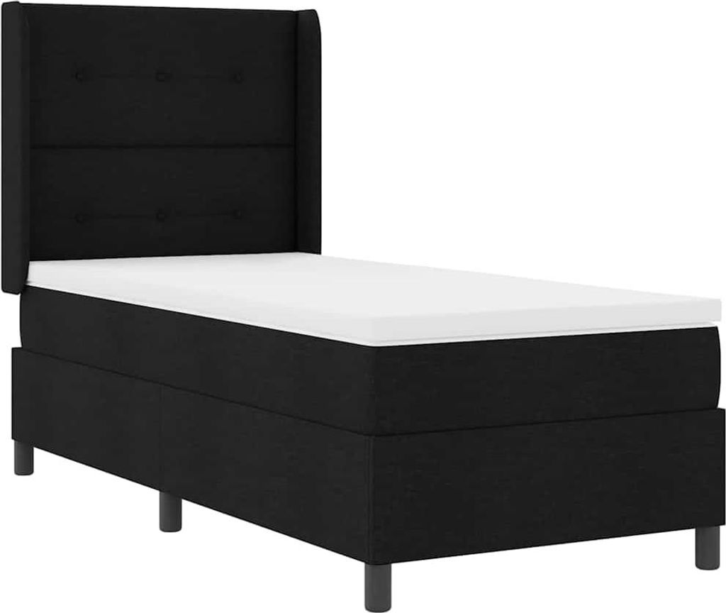 vidaXL LED Boxspringbett mit Matratze Schwarz 90 x 200 cm Stoff