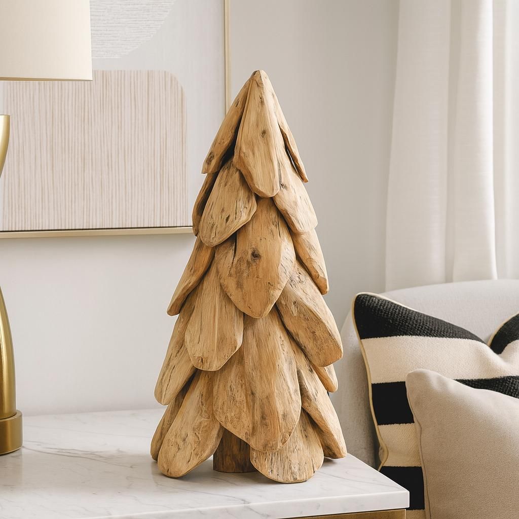 Dekorativer Weihnachtsbaum aus Teakholz – Holz-Deko 60 cm