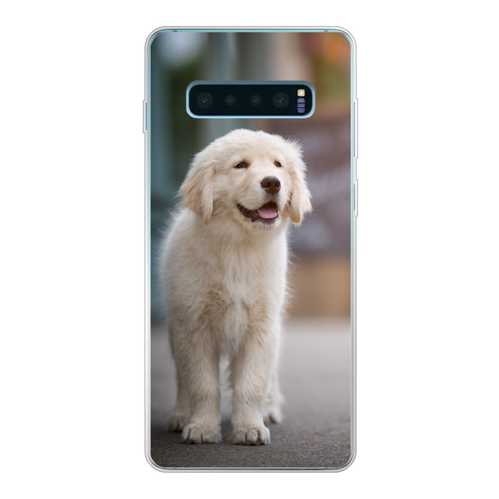 MuchoWow Handyhülle Schutzhülle Hülle für Samsung Galaxy S10 Lite Ein Golden Retriever Welpe läuft auf dem Bürgersteig Silikon Softcase Han...